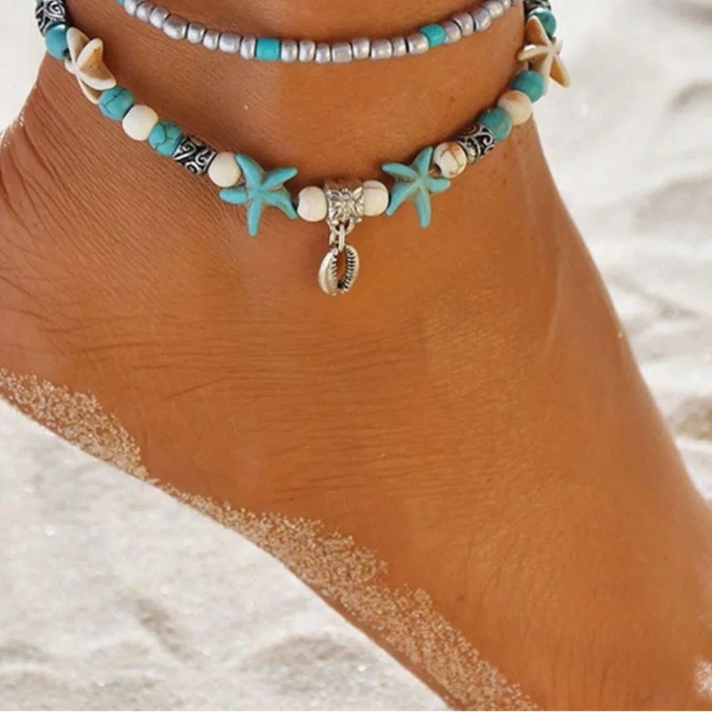 Boho Shell Charm Beaded Anklet